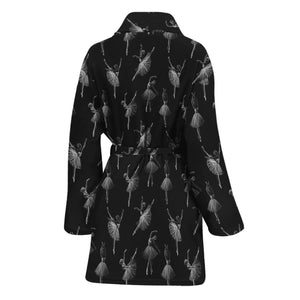 Black And White Ballet Pattern Print Women's Bathrobe