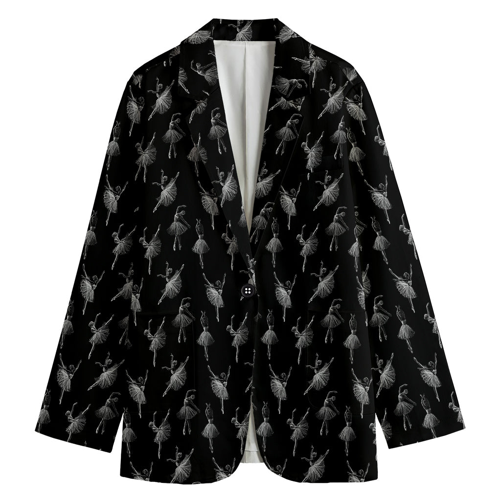 Black And White Ballet Pattern Print Women's Blazer