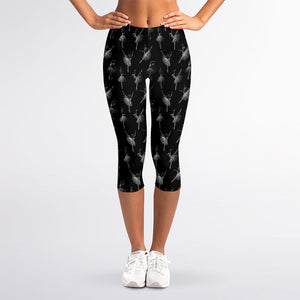 Black And White Ballet Pattern Print Women's Capri Leggings