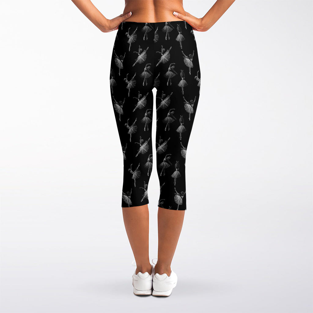 Black And White Ballet Pattern Print Women's Capri Leggings