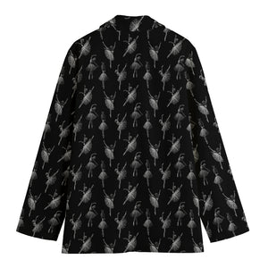 Black And White Ballet Pattern Print Women's Cotton Blazer