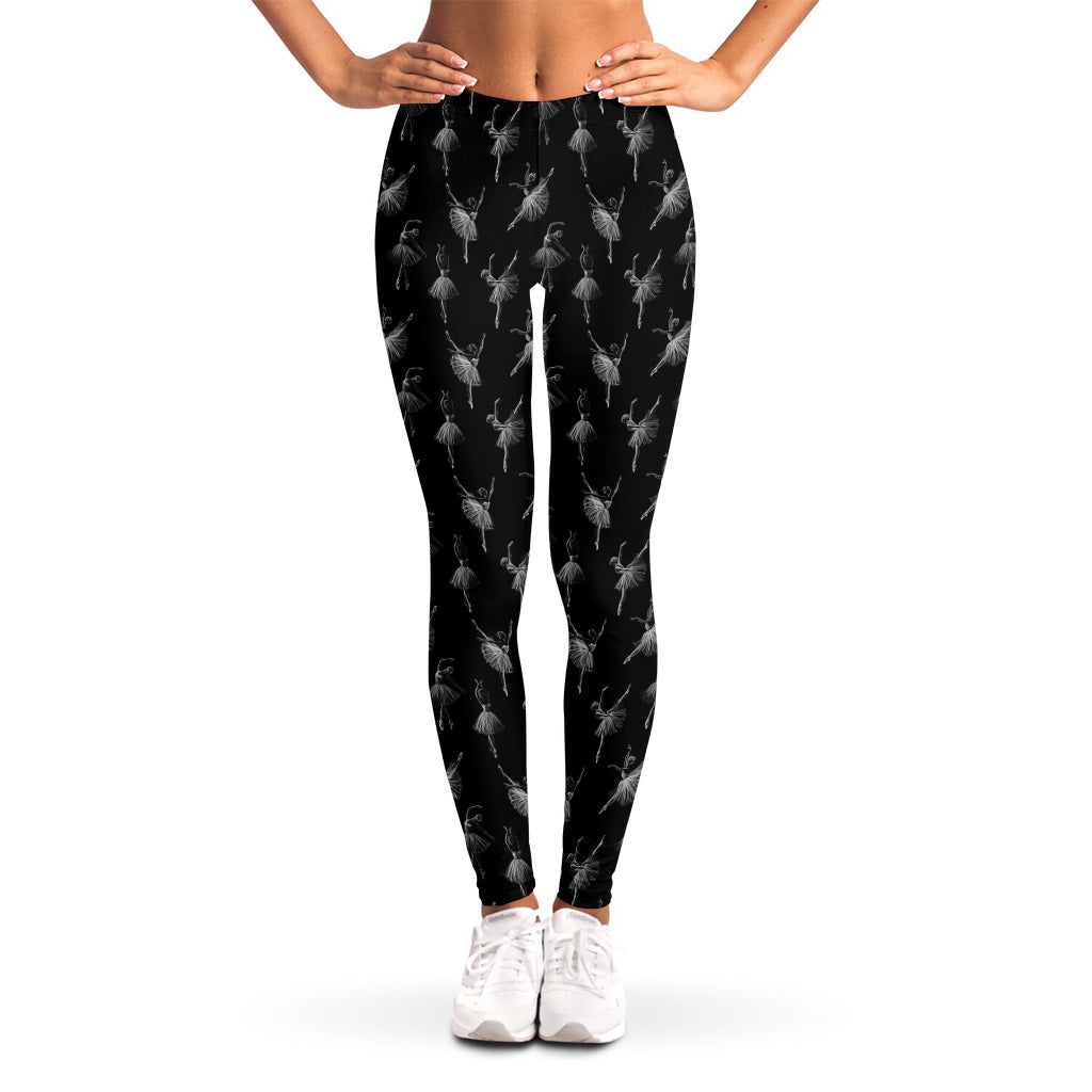 Black And White Ballet Pattern Print Women's Leggings