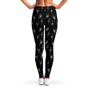 Black And White Ballet Pattern Print Women's Leggings