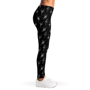 Black And White Ballet Pattern Print Women's Leggings