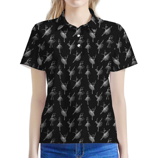 Black And White Ballet Pattern Print Women's Polo Shirt