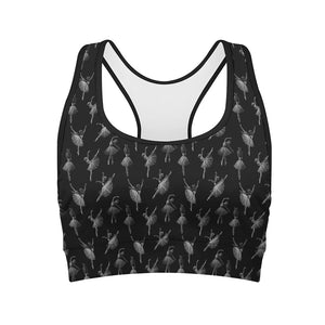 Black And White Ballet Pattern Print Women's Sports Bra