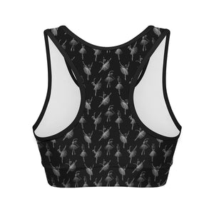 Black And White Ballet Pattern Print Women's Sports Bra