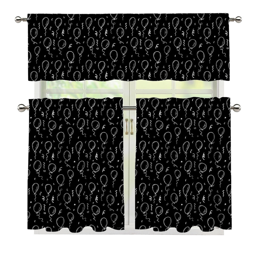 Black And White Balloon Pattern Print 3 Piece Kitchen Curtains