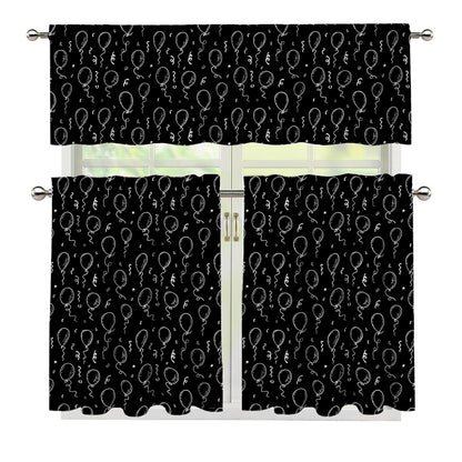 Black And White Balloon Pattern Print 3 Piece Kitchen Curtains