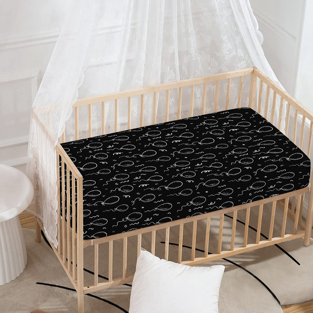 Black And White Balloon Pattern Print Baby Crib Sheet