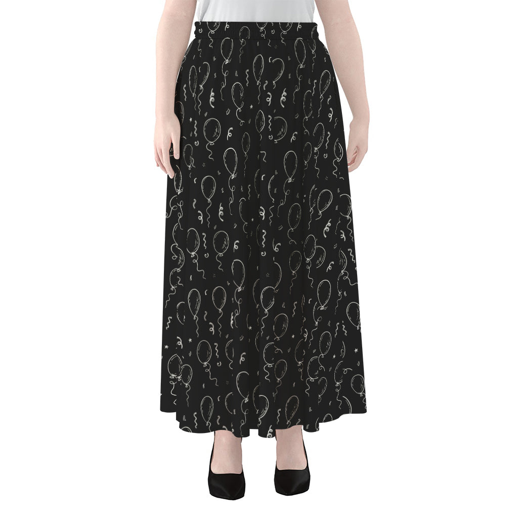 Black And White Balloon Pattern Print Chiffon Maxi Skirt