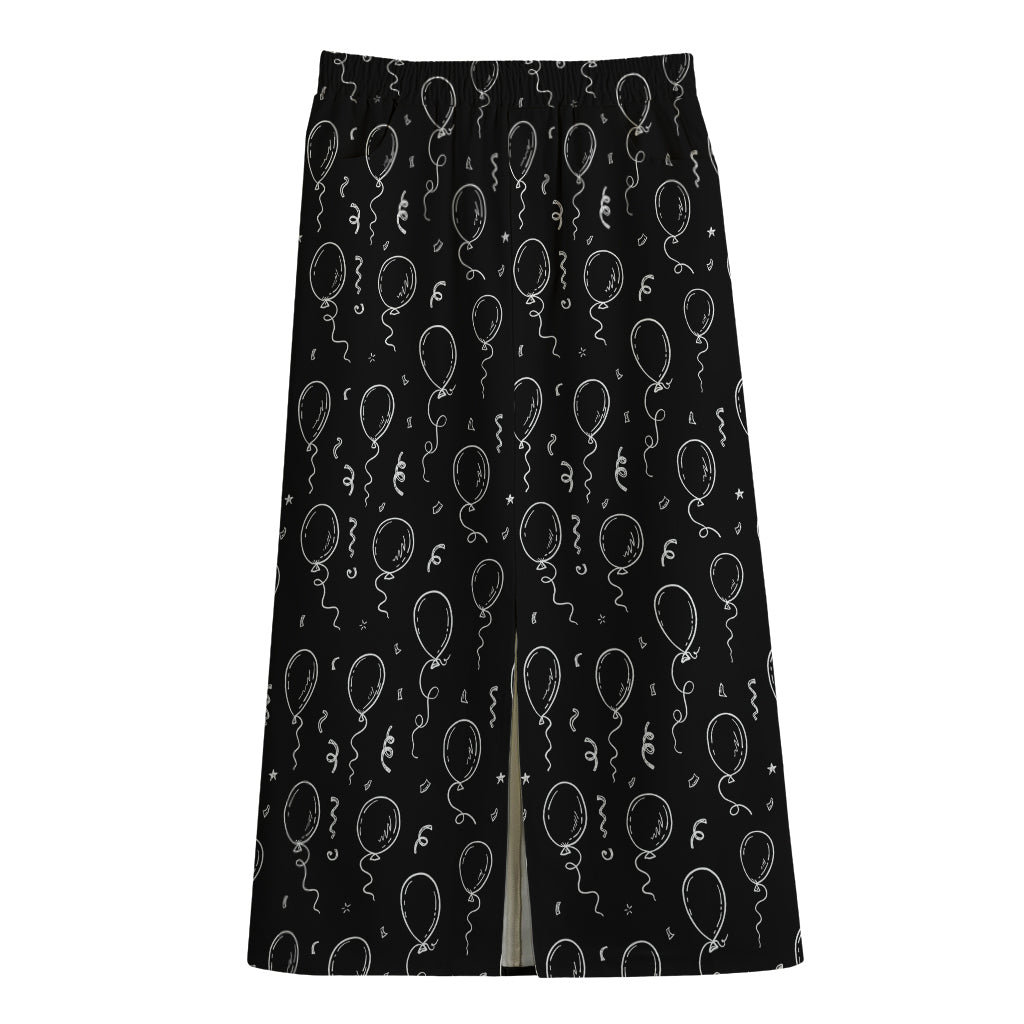 Black And White Balloon Pattern Print Cotton Front Slit Maxi Skirt