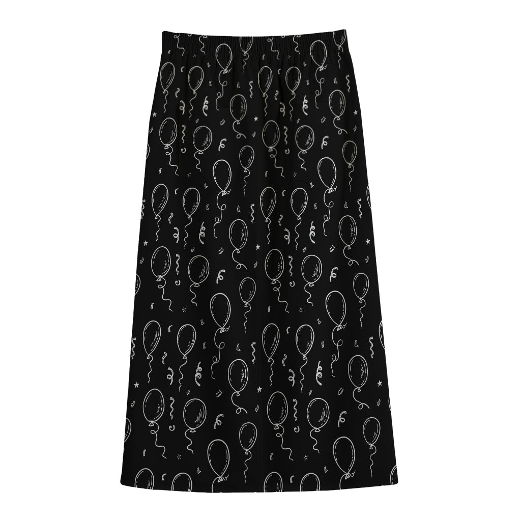 Black And White Balloon Pattern Print Cotton Front Slit Maxi Skirt