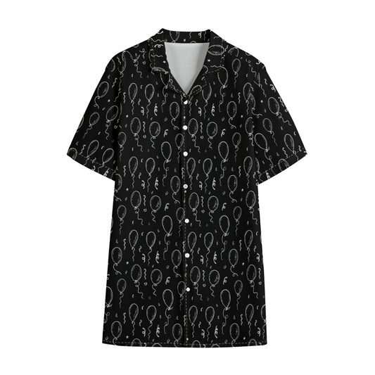 Black And White Balloon Pattern Print Cotton Hawaiian Shirt