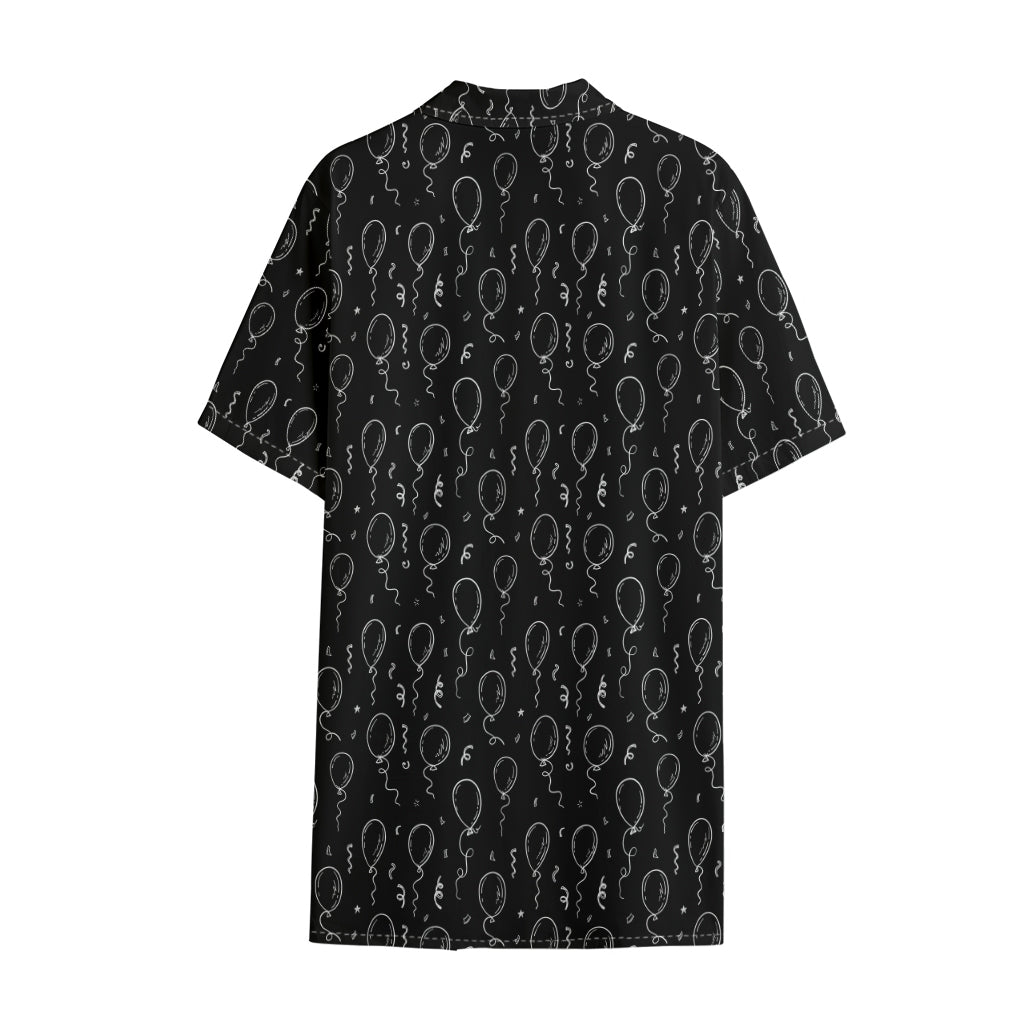 Black And White Balloon Pattern Print Cotton Hawaiian Shirt