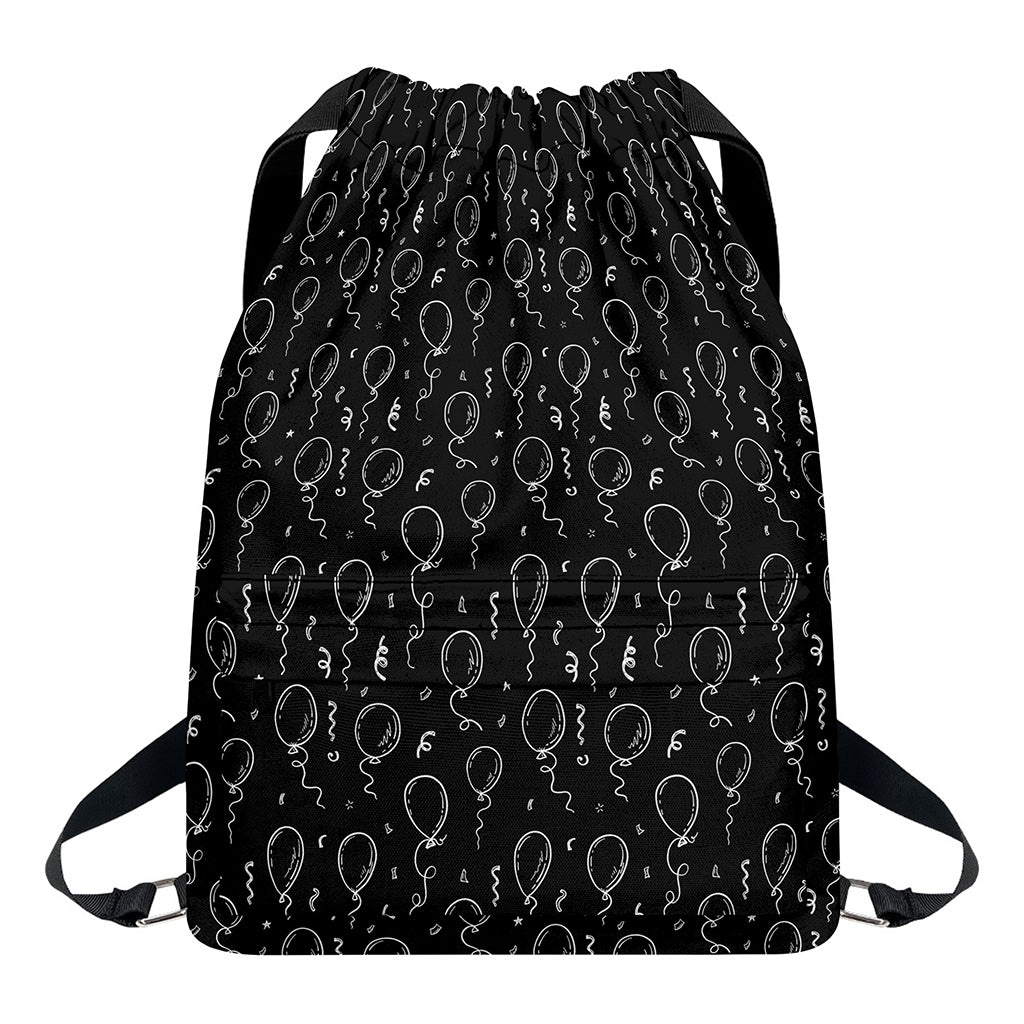 Black And White Balloon Pattern Print Drawstring Backpack