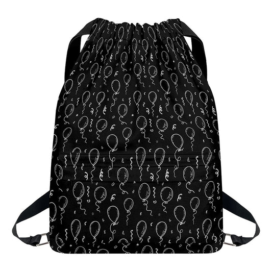 Black And White Balloon Pattern Print Drawstring Backpack