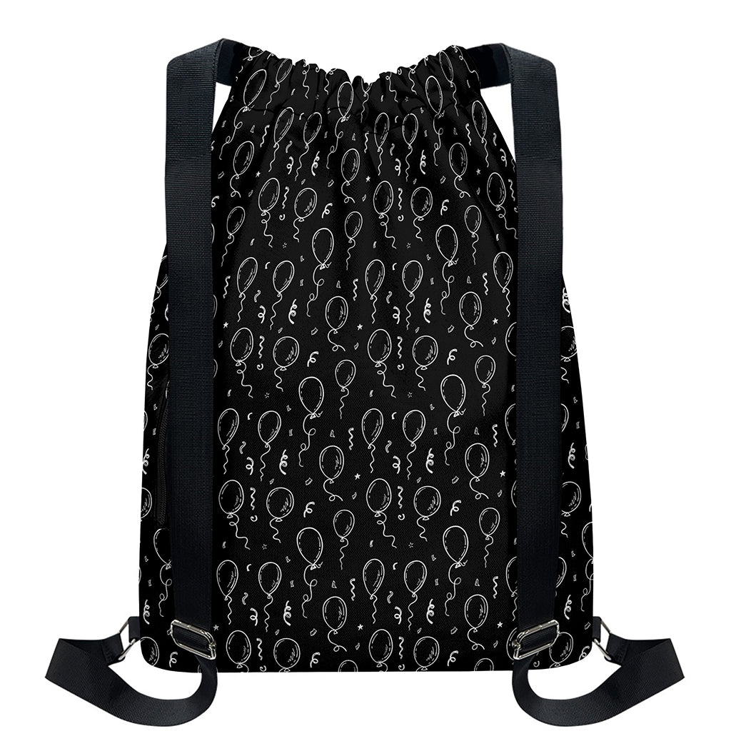 Black And White Balloon Pattern Print Drawstring Backpack