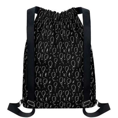 Black And White Balloon Pattern Print Drawstring Backpack