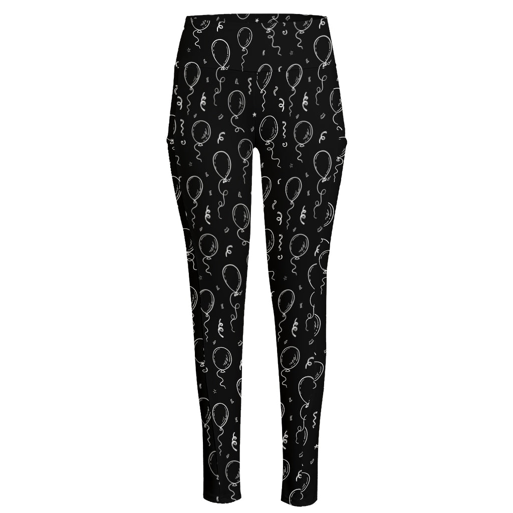 Black And White Balloon Pattern Print High-Waisted Pocket Leggings