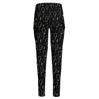 Black And White Balloon Pattern Print High-Waisted Pocket Leggings