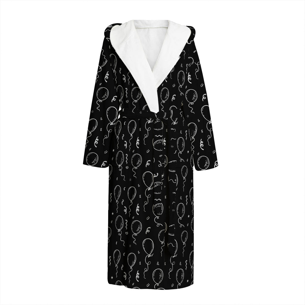 Black And White Balloon Pattern Print Hooded Bathrobe