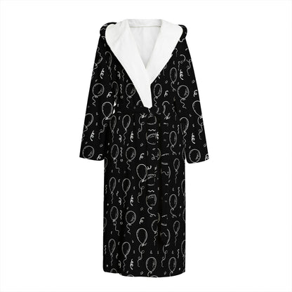 Black And White Balloon Pattern Print Hooded Bathrobe