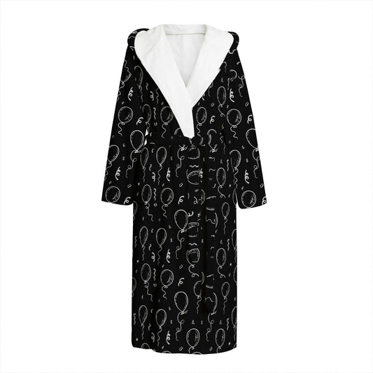 Black And White Balloon Pattern Print Hooded Bathrobe