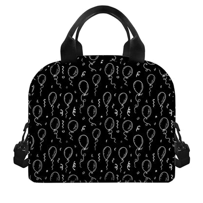 Black And White Balloon Pattern Print Insulated Lunch Bag
