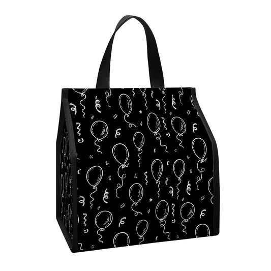 Black And White Balloon Pattern Print Insulated Lunch Tote