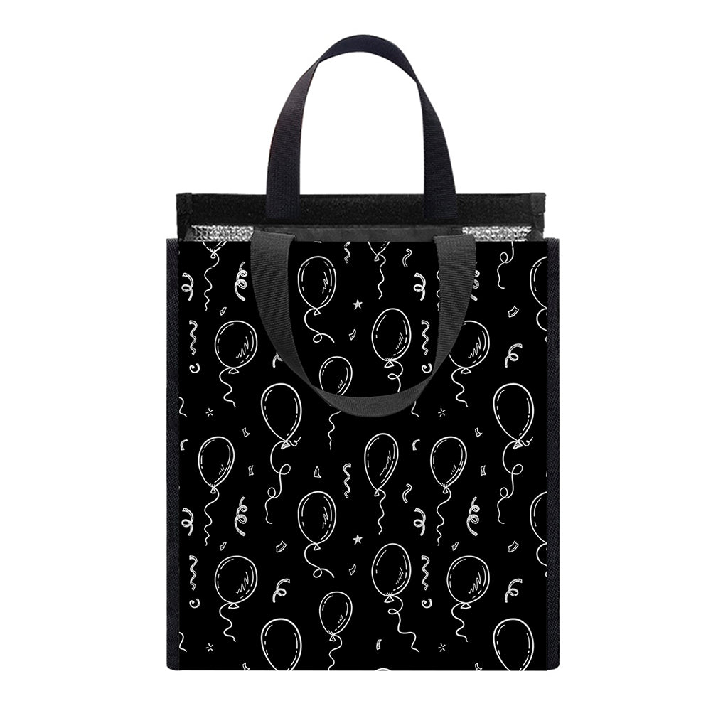 Black And White Balloon Pattern Print Insulated Lunch Tote