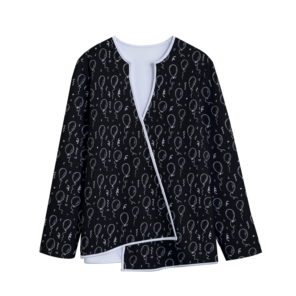 Black And White Balloon Pattern Print Long Sleeve Short Coat