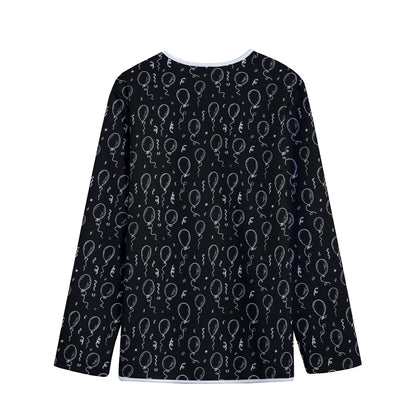 Black And White Balloon Pattern Print Long Sleeve Short Coat
