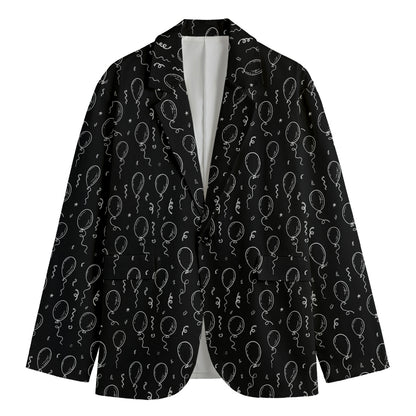 Black And White Balloon Pattern Print Men's Cotton Blazer