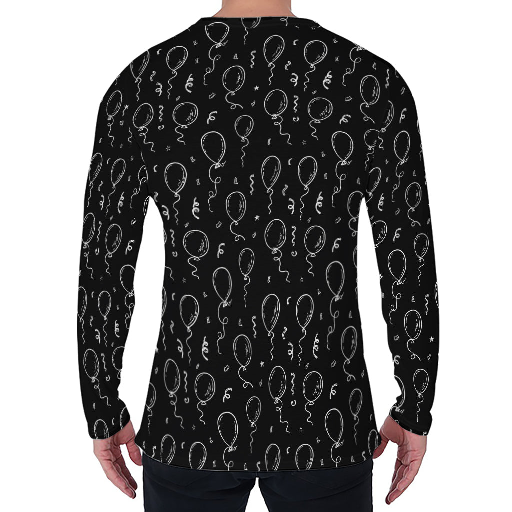 Black And White Balloon Pattern Print Men's Long Sleeve T-Shirt