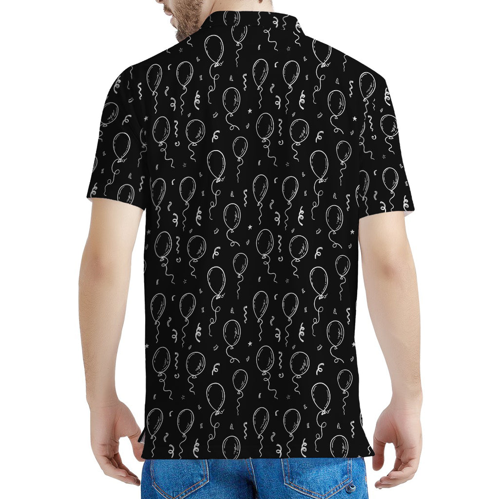 Black And White Balloon Pattern Print Men's Polo Shirt