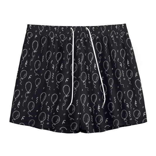 Black And White Balloon Pattern Print Mesh Shorts