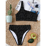 Black And White Balloon Pattern Print One Shoulder Bikini Top
