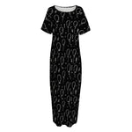 Black And White Balloon Pattern Print Short Sleeve Long Nightdress