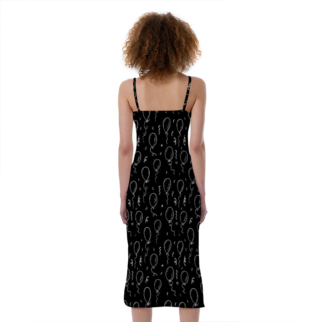 Black And White Balloon Pattern Print Slim Fit Midi Cami Dress