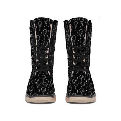 Black And White Balloon Pattern Print Winter Boots