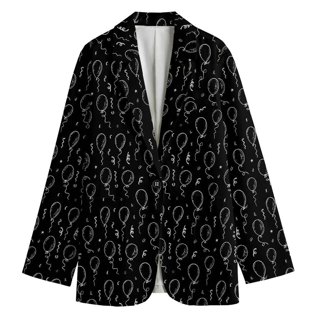 Black And White Balloon Pattern Print Women's Cotton Blazer