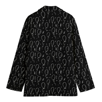 Black And White Balloon Pattern Print Women's Cotton Blazer