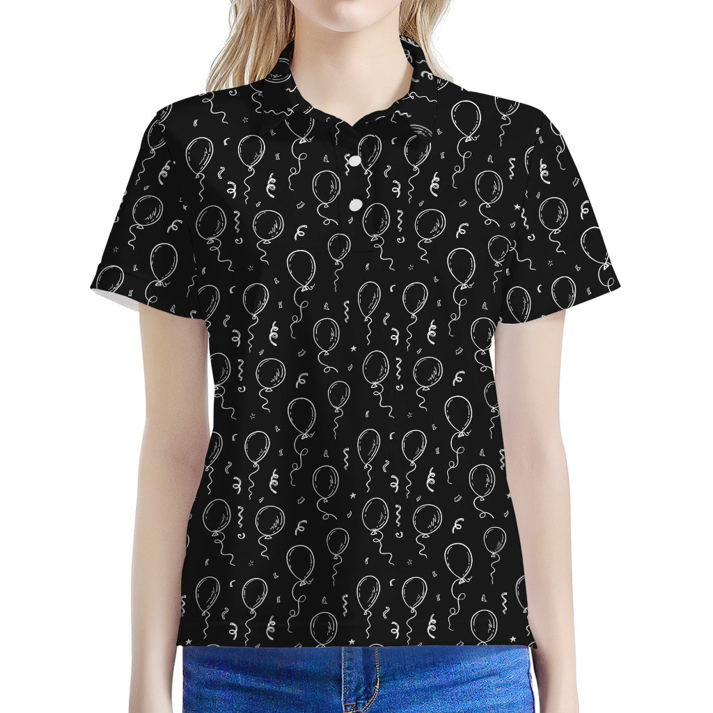 Black And White Balloon Pattern Print Women's Polo Shirt