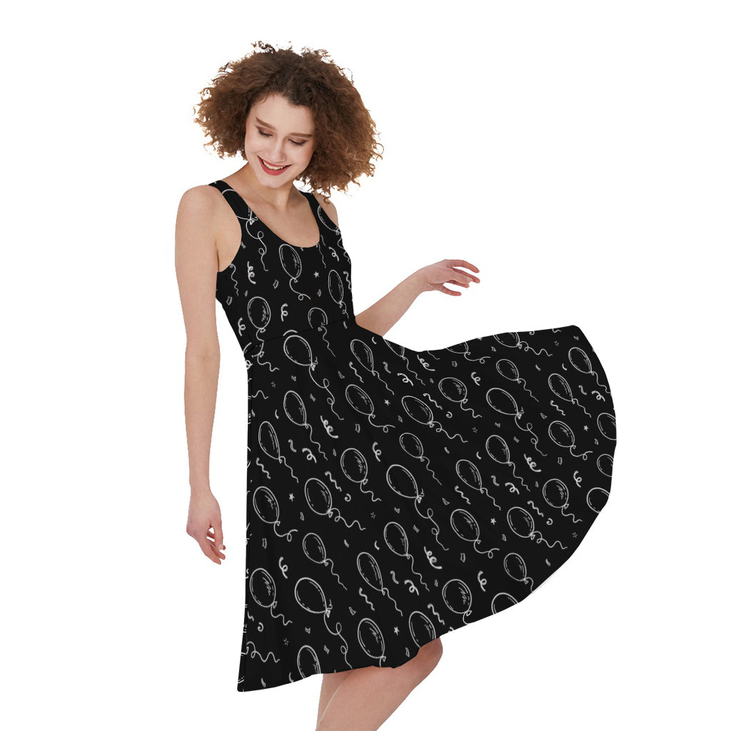 Black And White Balloon Pattern Print Women's Sleeveless Dress