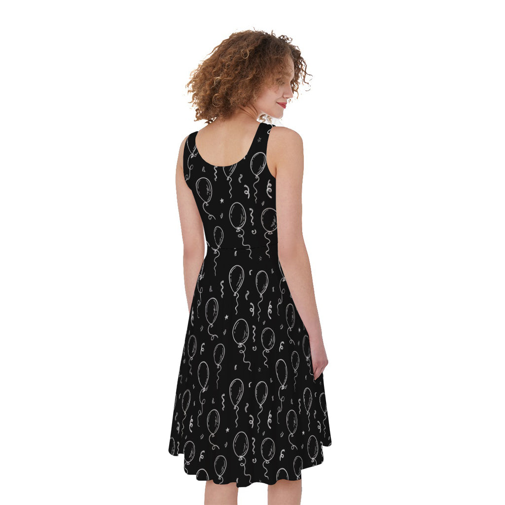 Black And White Balloon Pattern Print Women's Sleeveless Dress