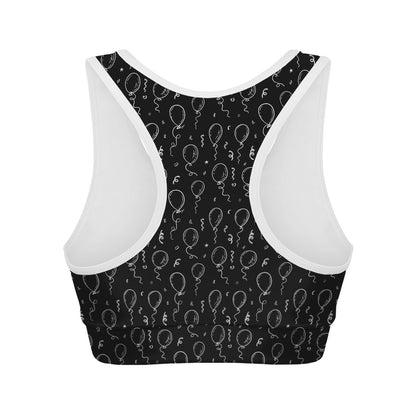 Black And White Balloon Pattern Print Women's Sports Bra