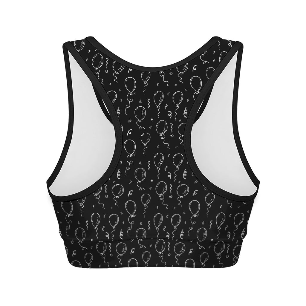 Black And White Balloon Pattern Print Women's Sports Bra