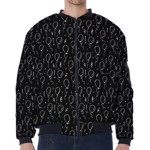 Black And White Balloon Pattern Print Zip Sleeve Bomber Jacket