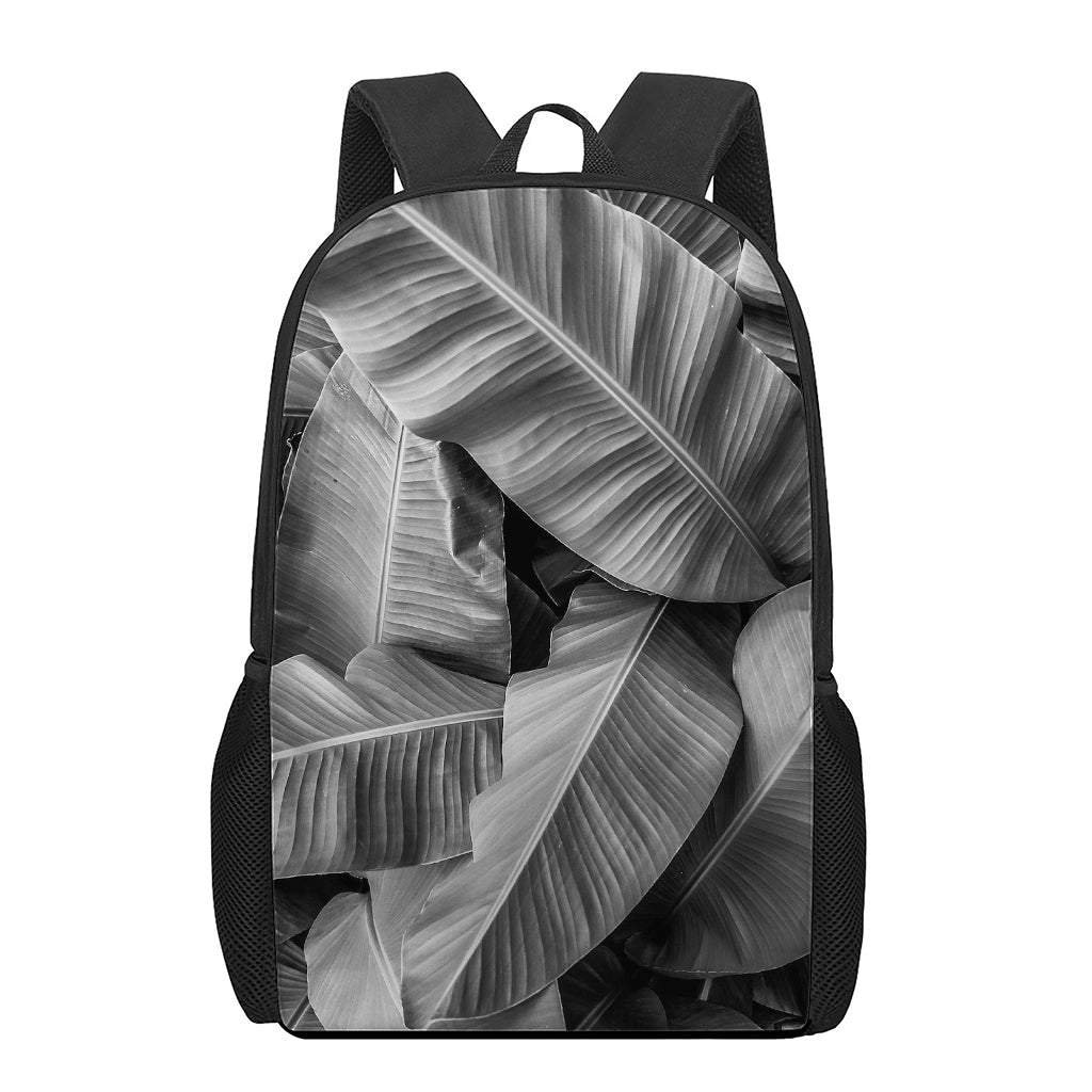 Black And White Banana Leaf Print 17 Inch Backpack